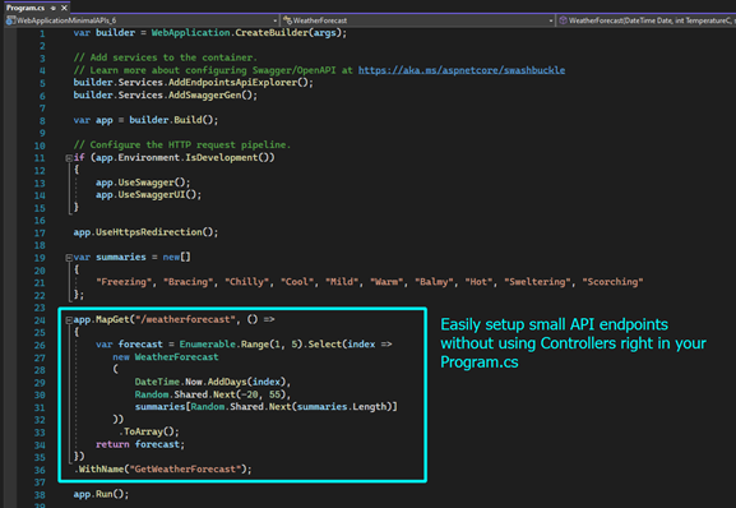 Easily setup small API endpoints without using Controllers right in your Progam.cs