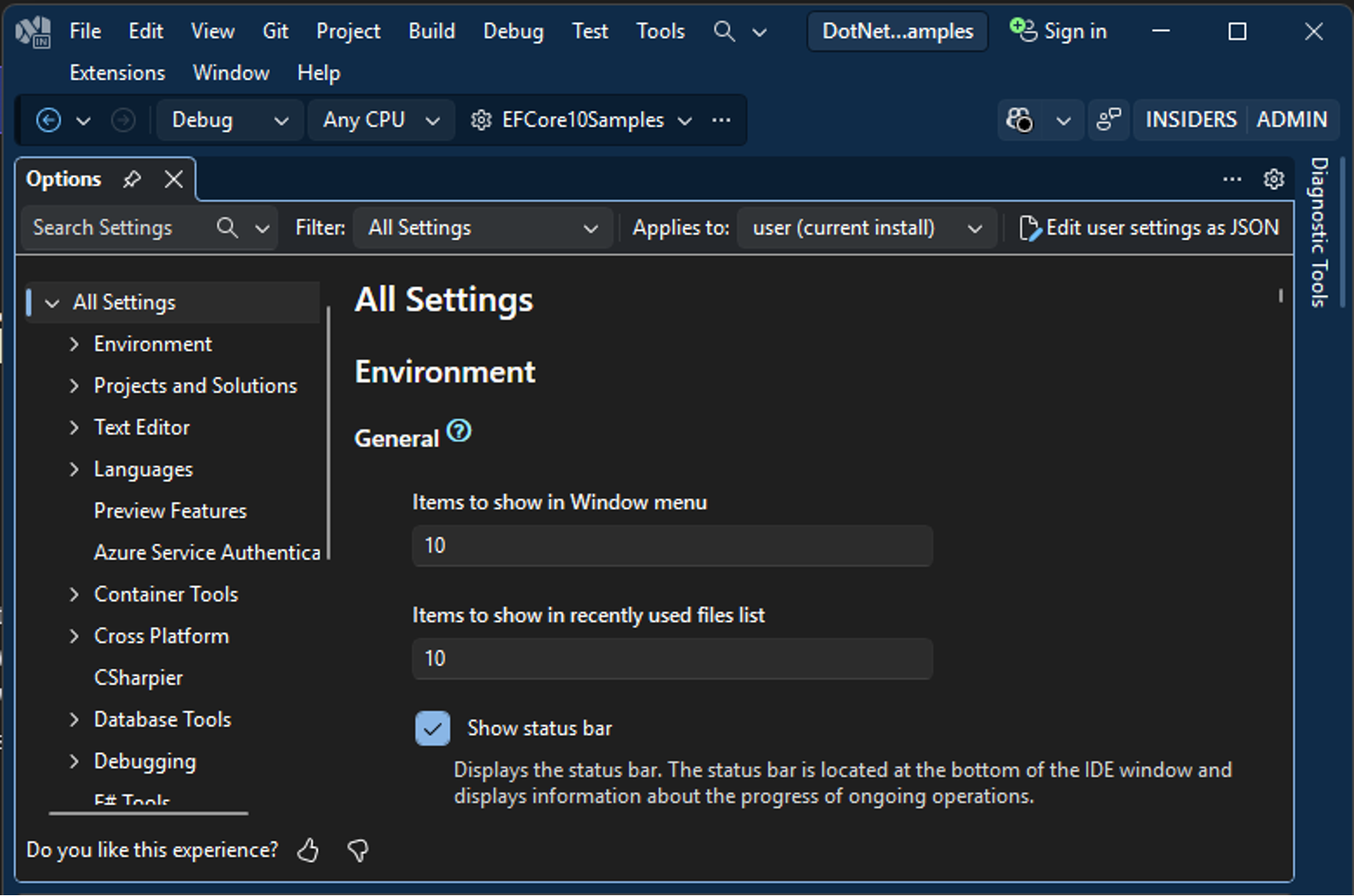 New settings UI screenshot