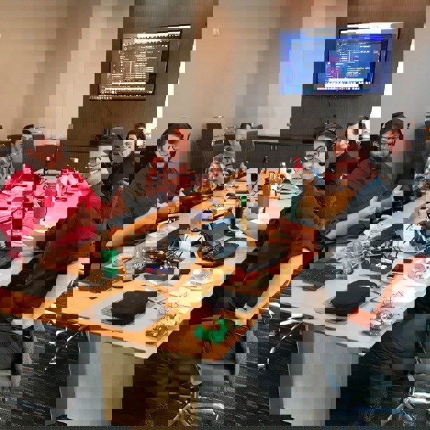 The team attending a virtual conference