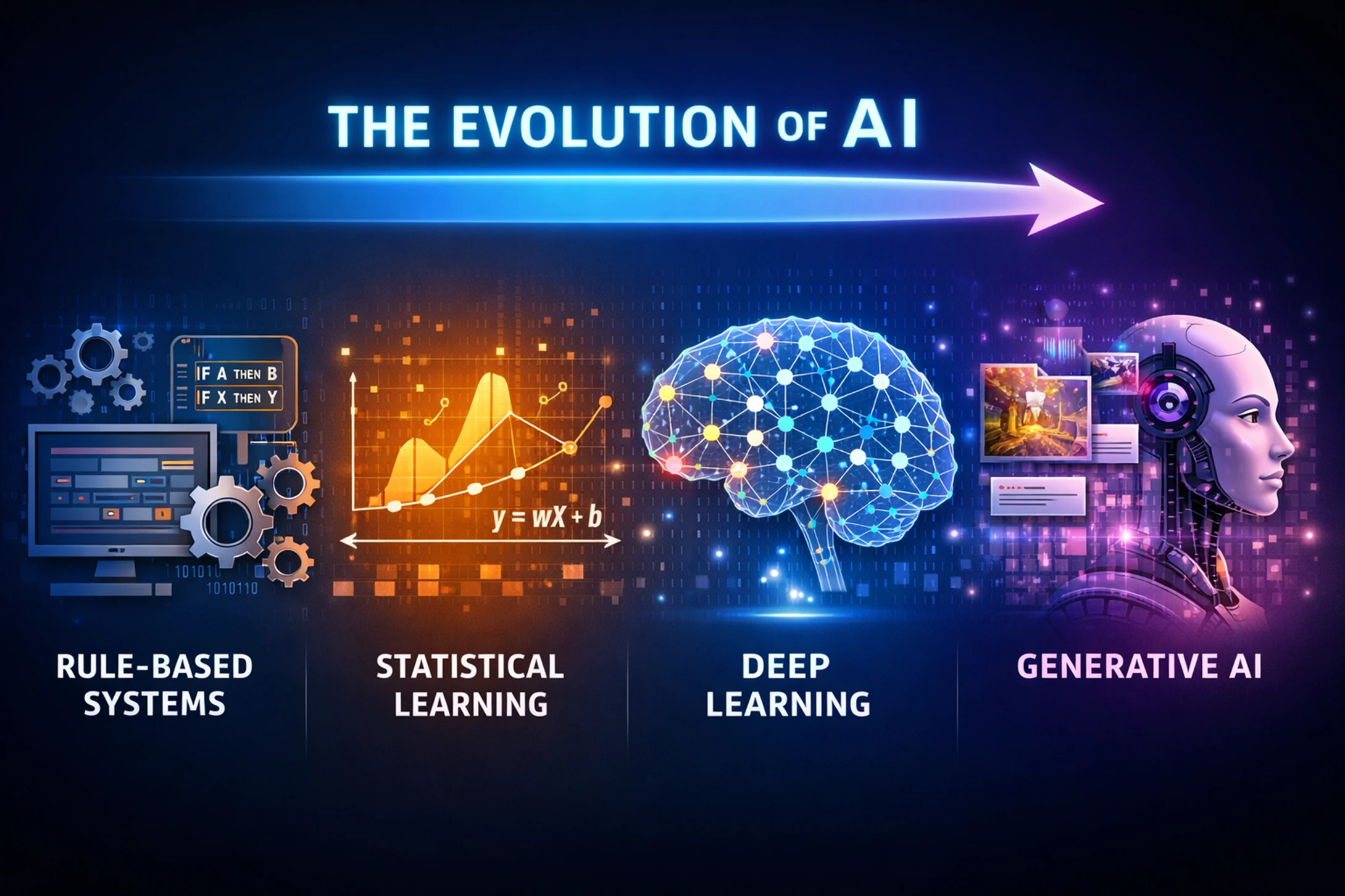 The Evolution of AI: Rule-Based Systems, Statistical Learning, Deep Learning, Generative AI