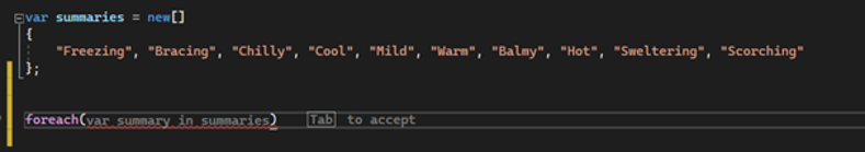 intellicode predicting foreach statements