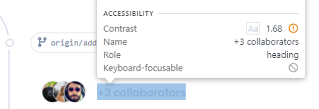 Accessibility pop up showing an ! for contrast
